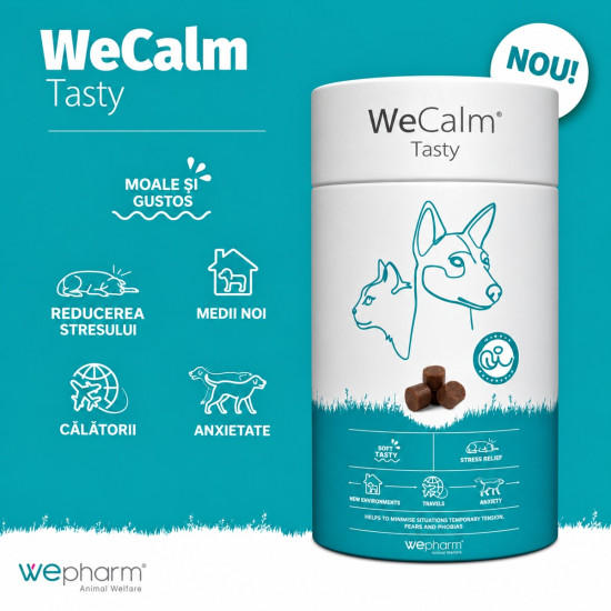 WeCalm Tasty – Supliment Calmant cu Gust Plăcut pentru Câini și Pisici, 30 Comprimate Masticabile – WePharm